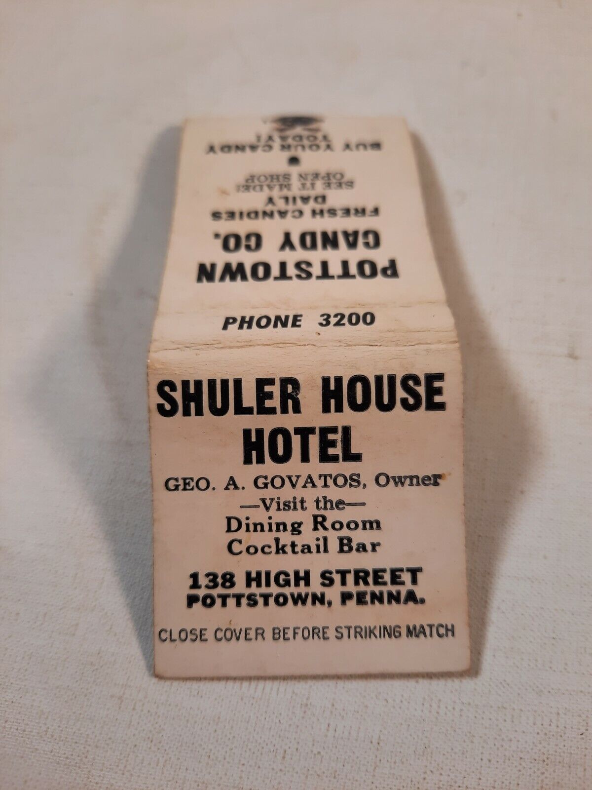 Vtg Shuler house hotel Pottstown penna pa empty matchbook 