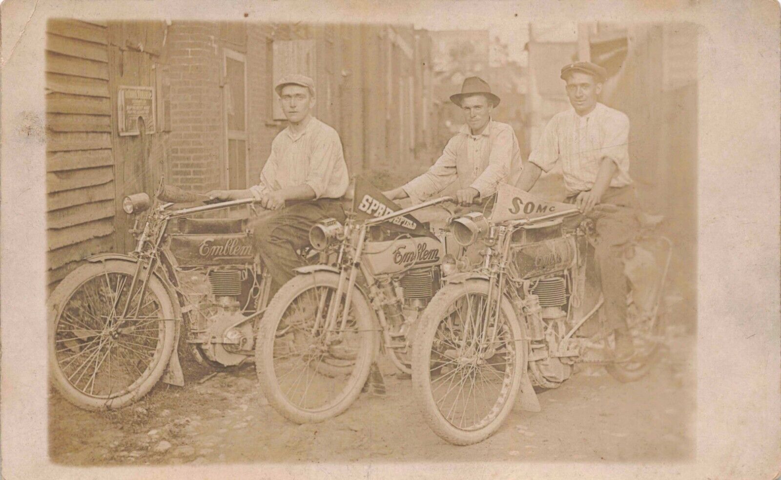 RPPC Riders on Early Emblem Motorcycles Springfield Ohio SOMC Photo Postcard