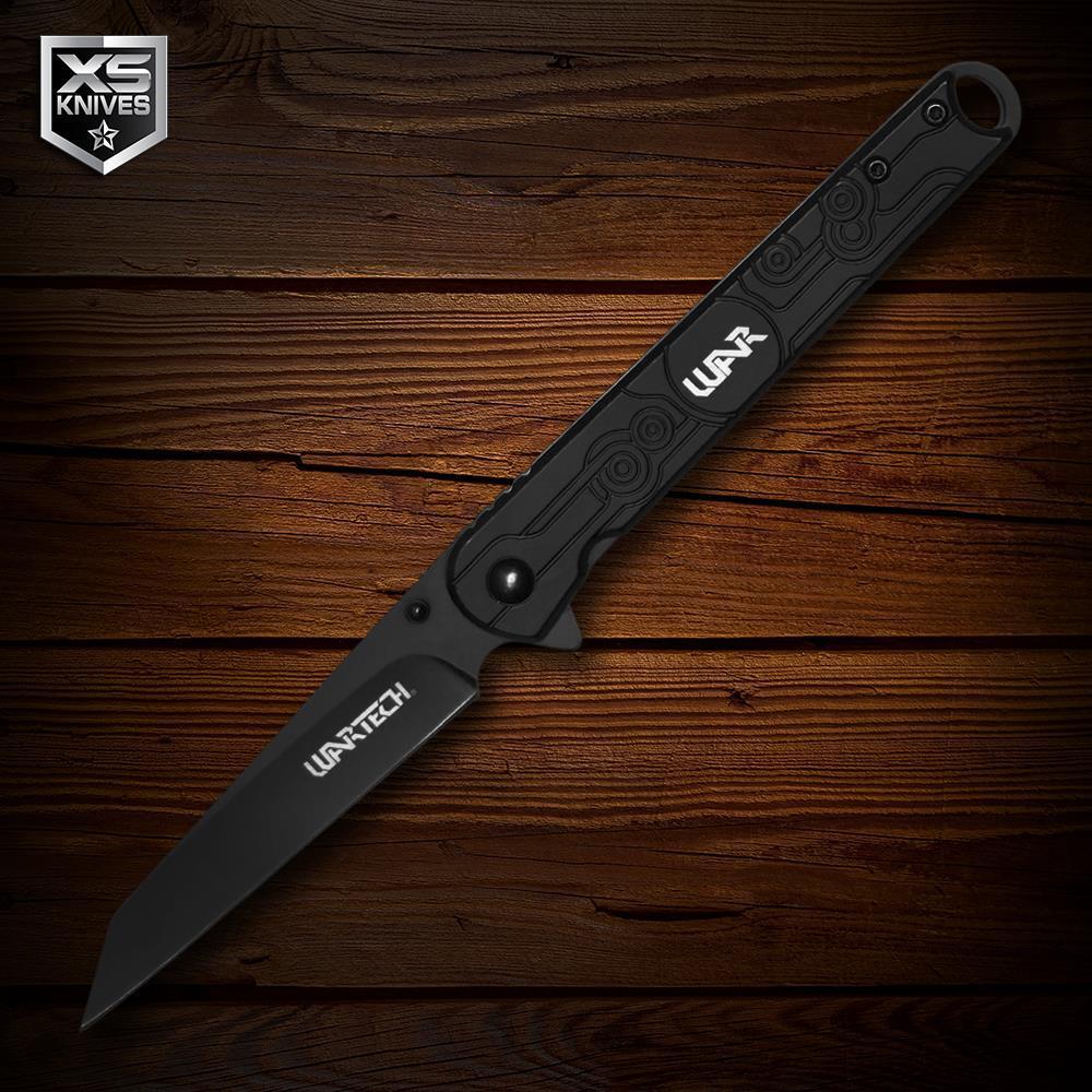 Black Tactical Spring Assisted SLIM Pocket Knife MODERN TANTO Folding Blade 8\