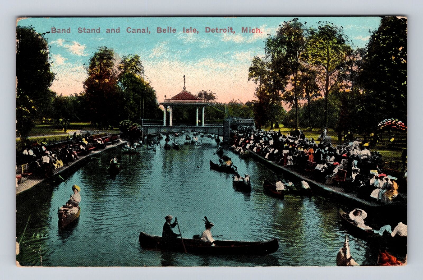 Detroit MI- Michigan, Band Stand And Canal, Belle Isle, Vintage c1914 Postcard