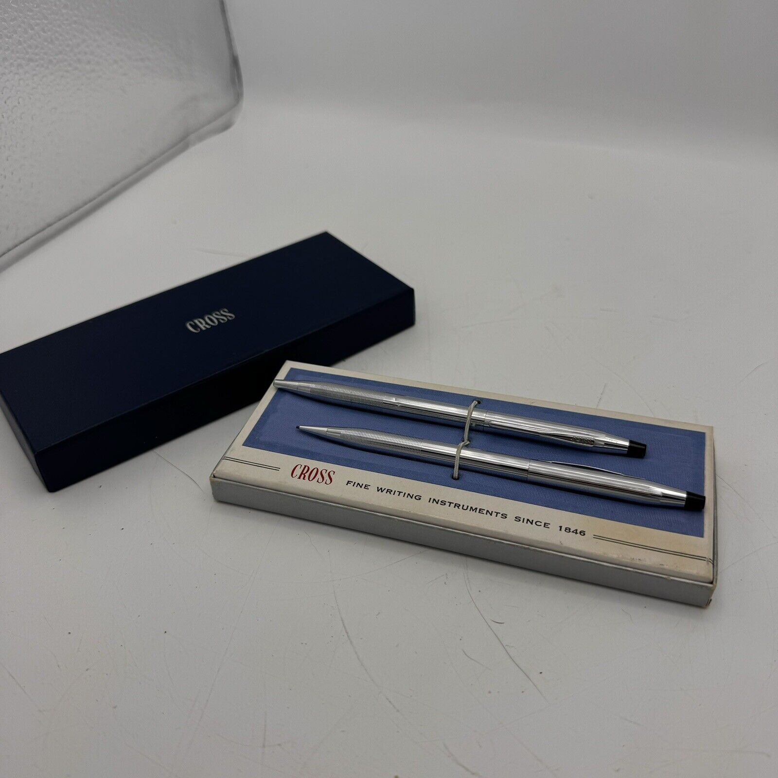 Cross Lustrous Chrome Silver Pen And Pencil Set #3501 W/Box VINTAGE