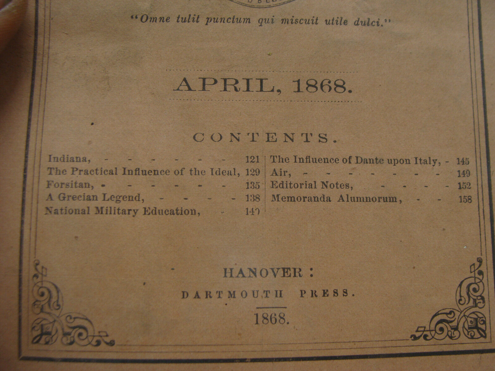 original DARTMOUTH COLLEGE -- april 1868 -- THE DARTMOUTH - 40pgs 