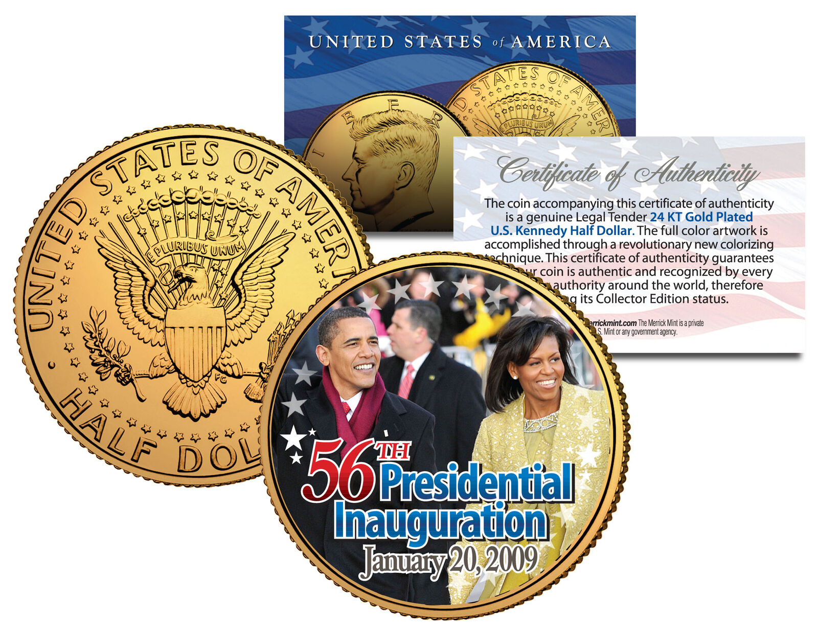 BARACK OBAMA * 56th Inauguration 2009 * 24K Gold Plated JFK Half Dollar US Coin