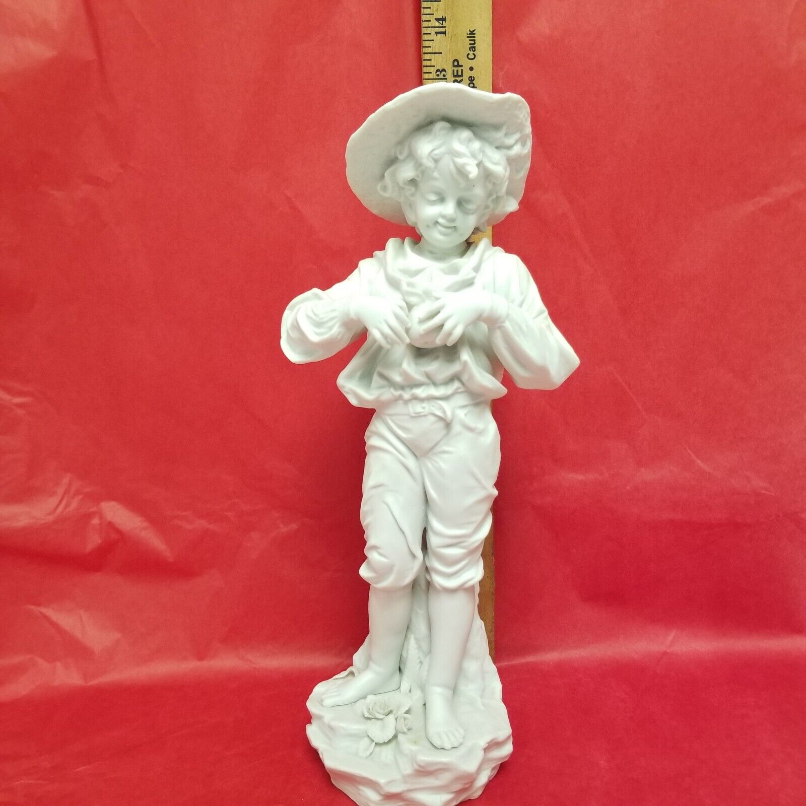 Vtg J. Morie Harvest Time Boy 13in Tall Bisque Porcelain Figurine. Has Damage 