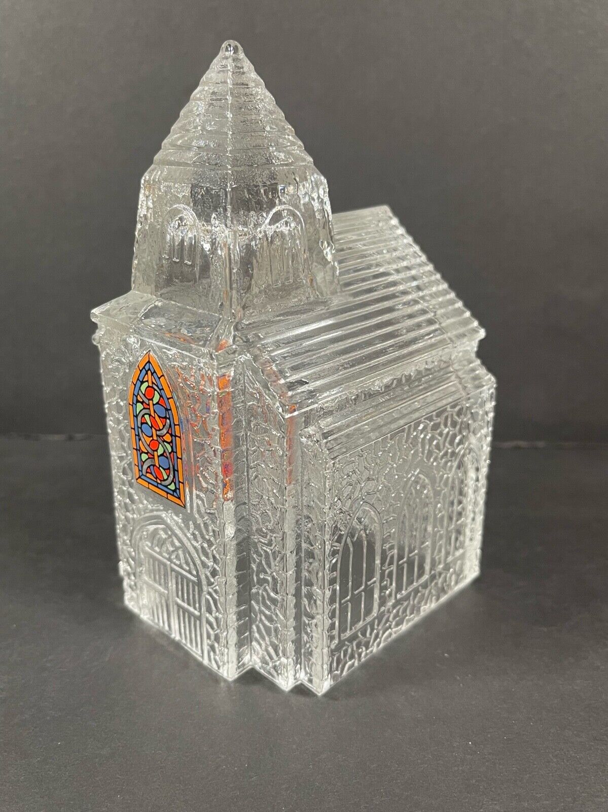 Church Tea Light Candle Holder 3”x 6” Cathedral Cover Etched Stained Glass Lamp