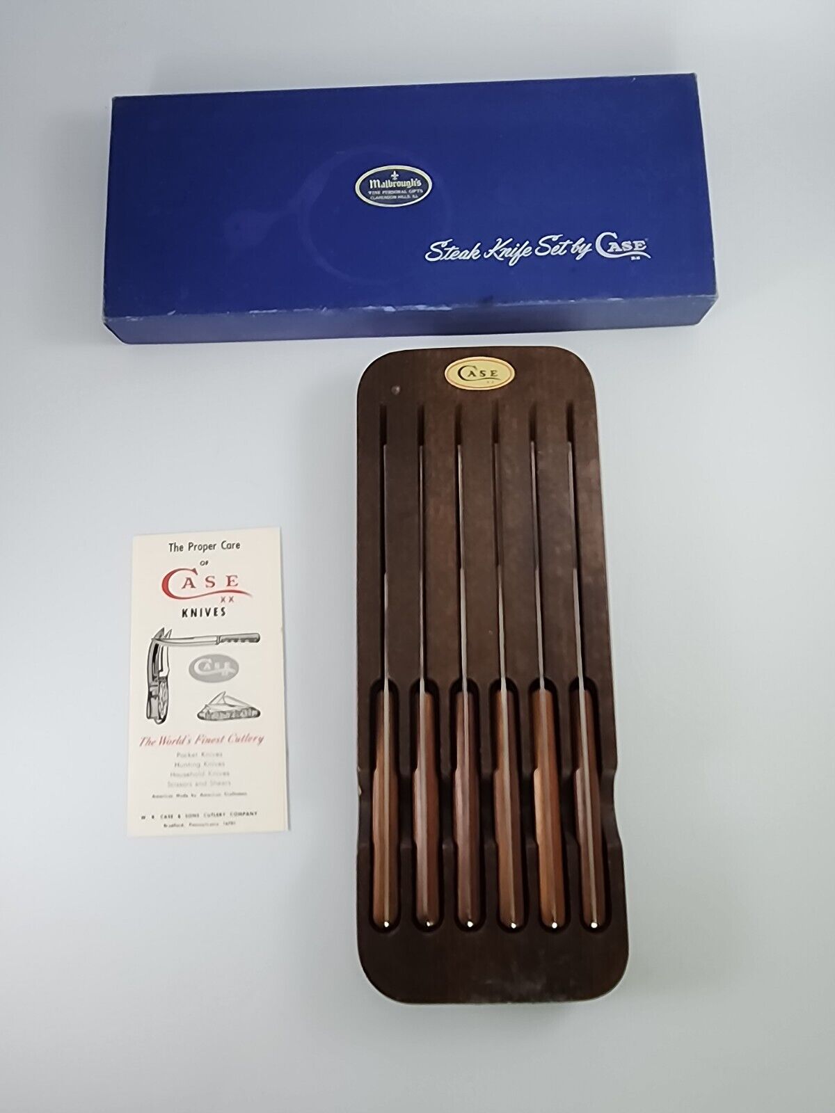 CASE XX Stainless Steel 6 PC Steak Knife Set Cap 254 Wood Display Case