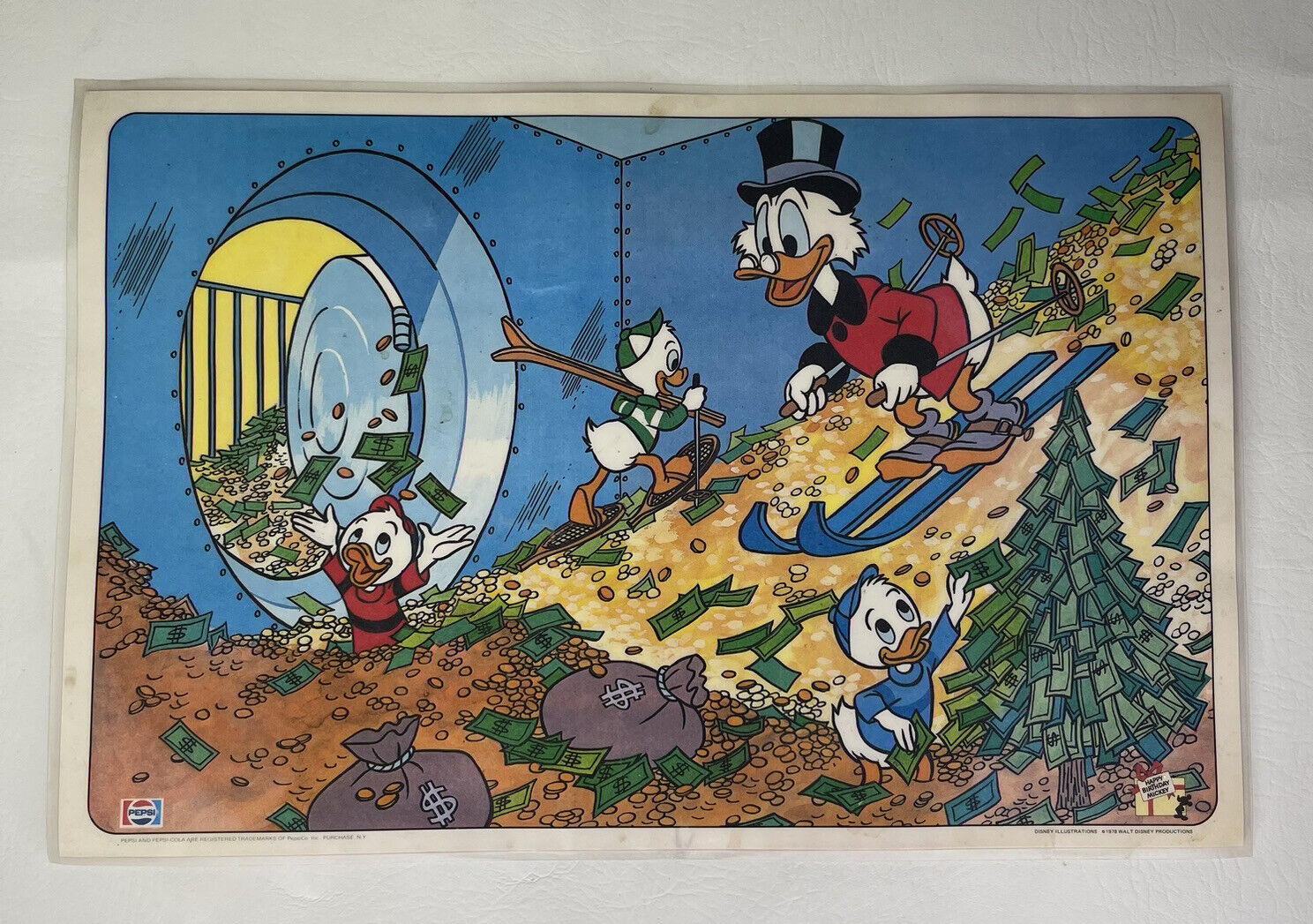 Vintage Pepsi 1978 Happy Birthday Mickey Scrooge McDuck Vault Placemat