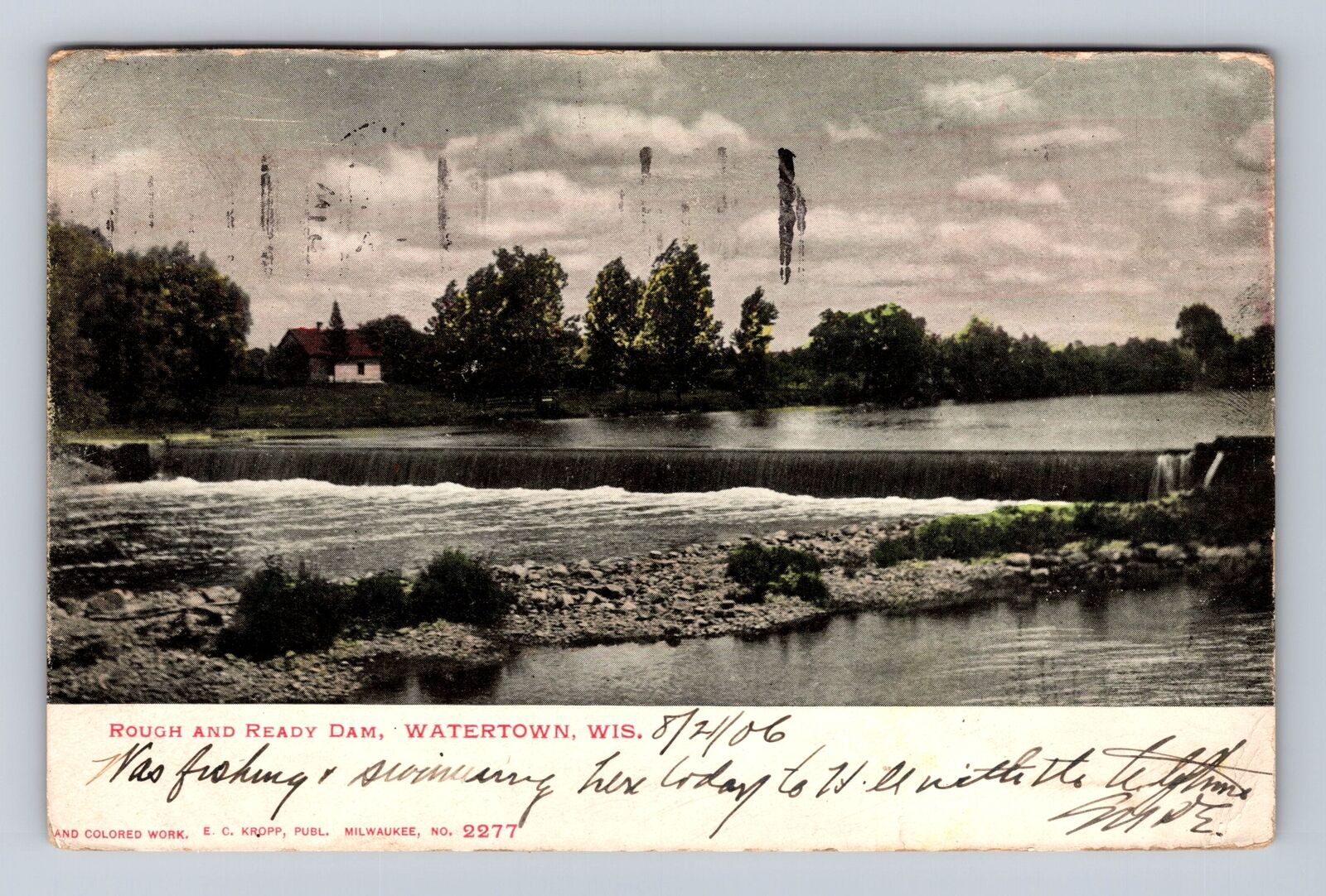 Watertown WI-Wisconsin, Rough & Ready Dam, Antique, Vintage Souvenir Postcard