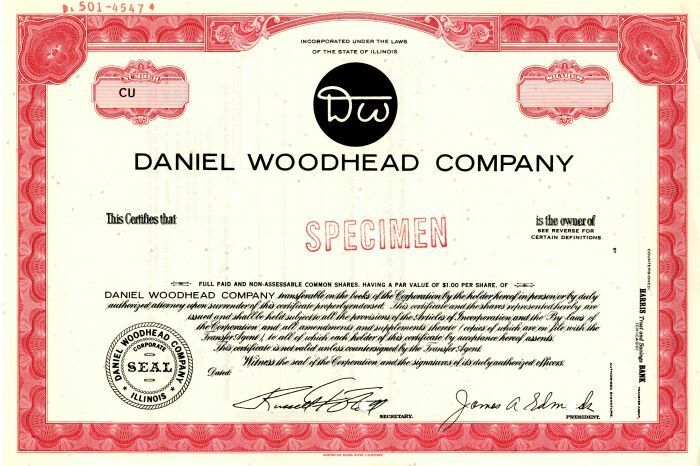 Daniel Woodhead Co. - Specimen Stocks & Bonds
