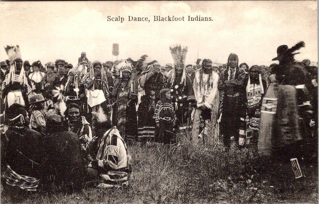 Native American  SCALP DANCE~BLACKFOOT INDIANS  ca1910\'s B&W Postcard