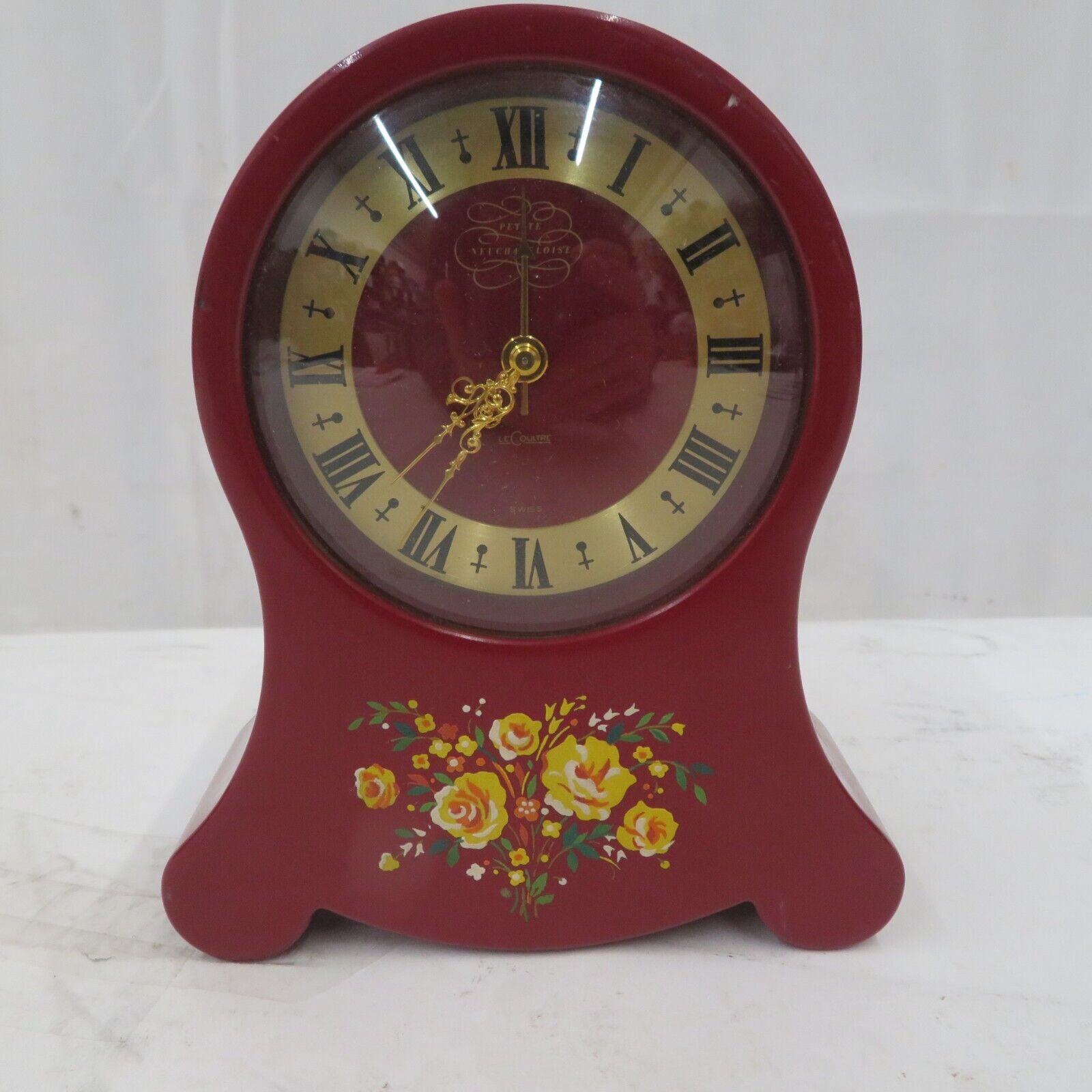Vintage LeCoultre Petite Neuchateloise Jaeger Musical Alarm Clock Quartz Red