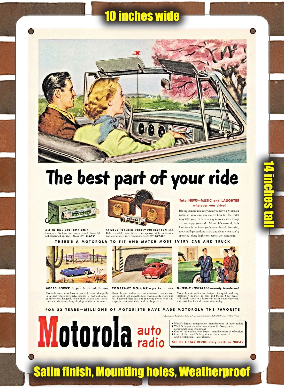 Metal Sign - 1951 Motorola Auto Radio- 10x14 inches