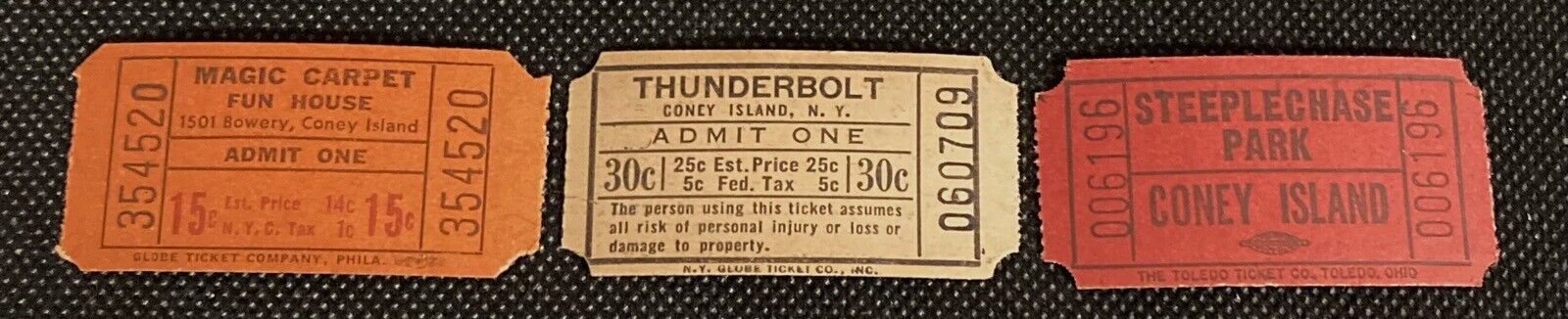 Coney Island Vintage Amusement Tickets Tickets Lot of 3 Different