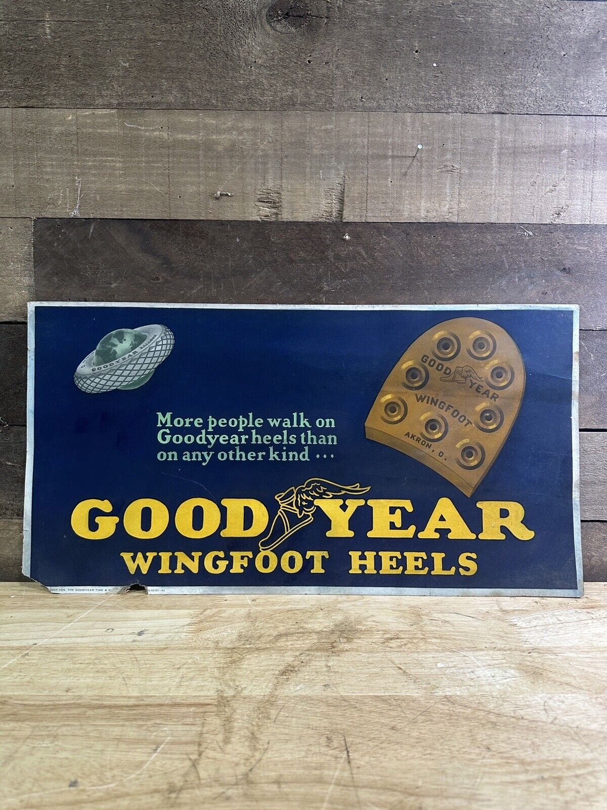 Antique Good Year Wingfoot Heels Trolley Cardboard Sign 2