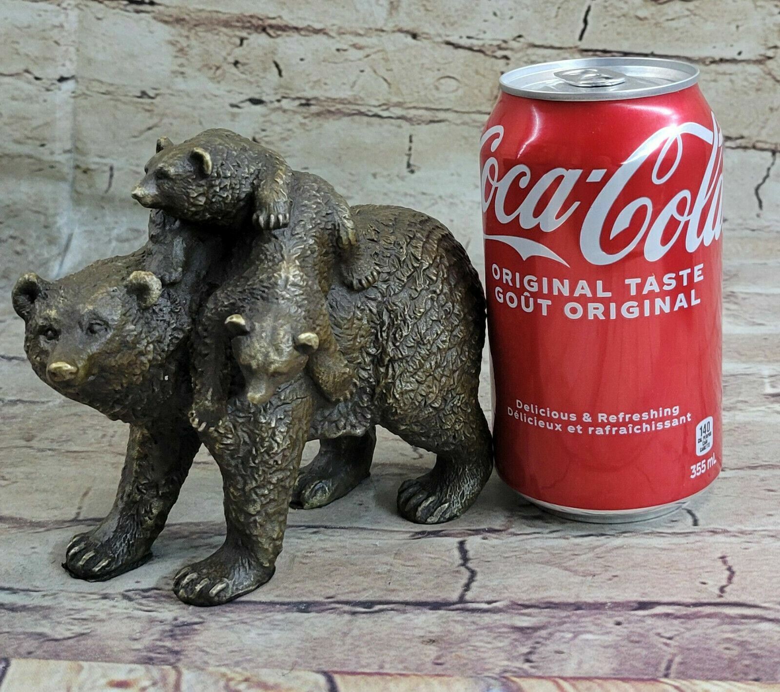 Original Bear Family Picnic Bronze Sculpture Animal Figure Statue Gift Home NR