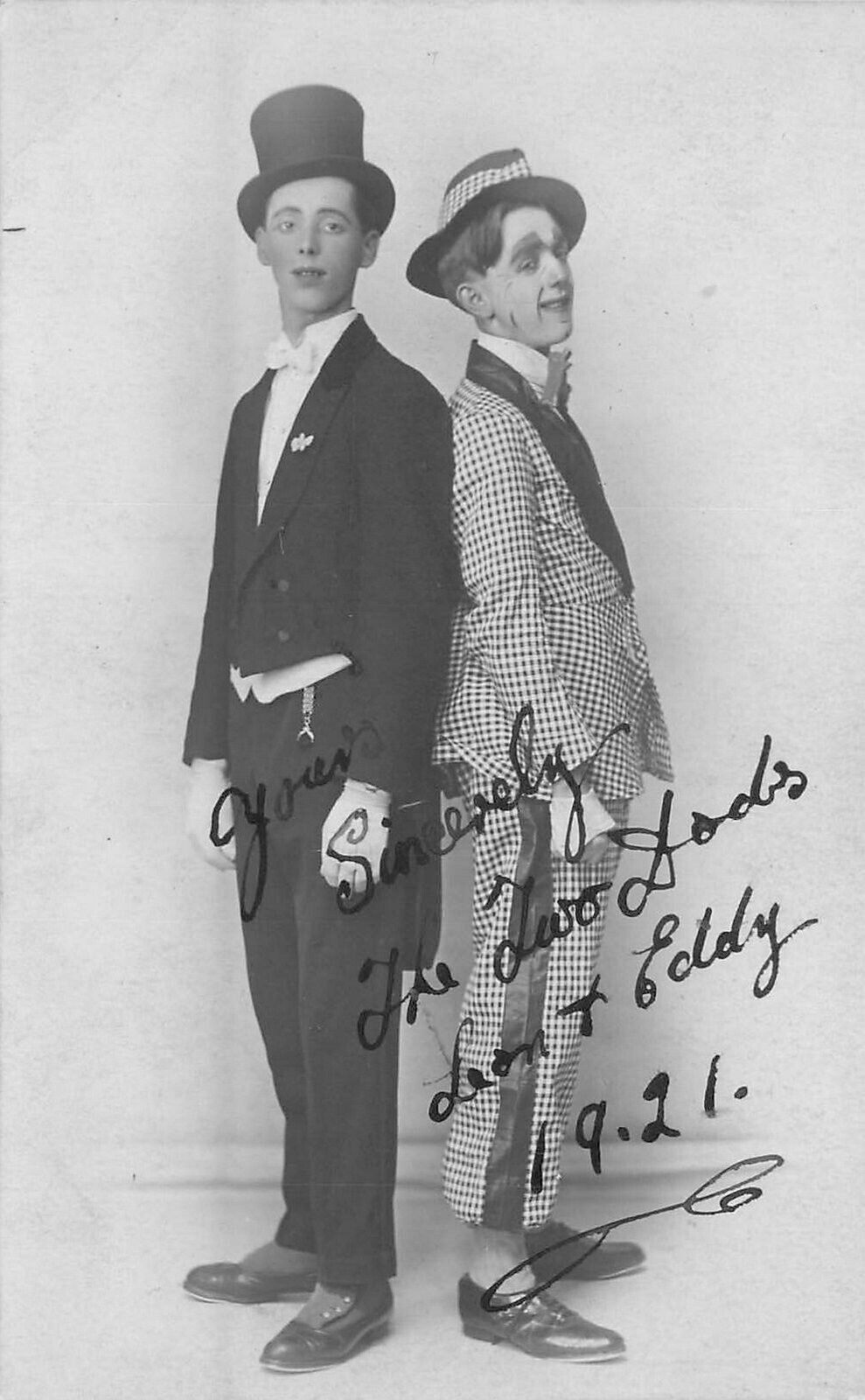 RPPC Postcard 1921 Leon & Eddy Vaudeville entertainers autograph 23-3585