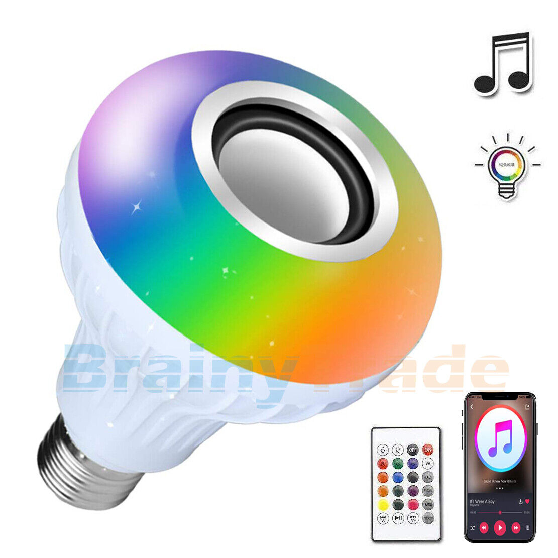 AGPtek Bluetooth Speaker Light Bulb E27 Smart LED RGB Color Changing + Remote