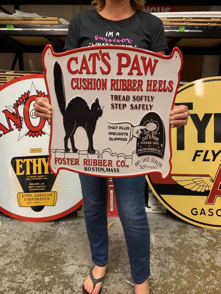 Antique Vintage Old Style Metal Sign Cats Paw  Made in USA