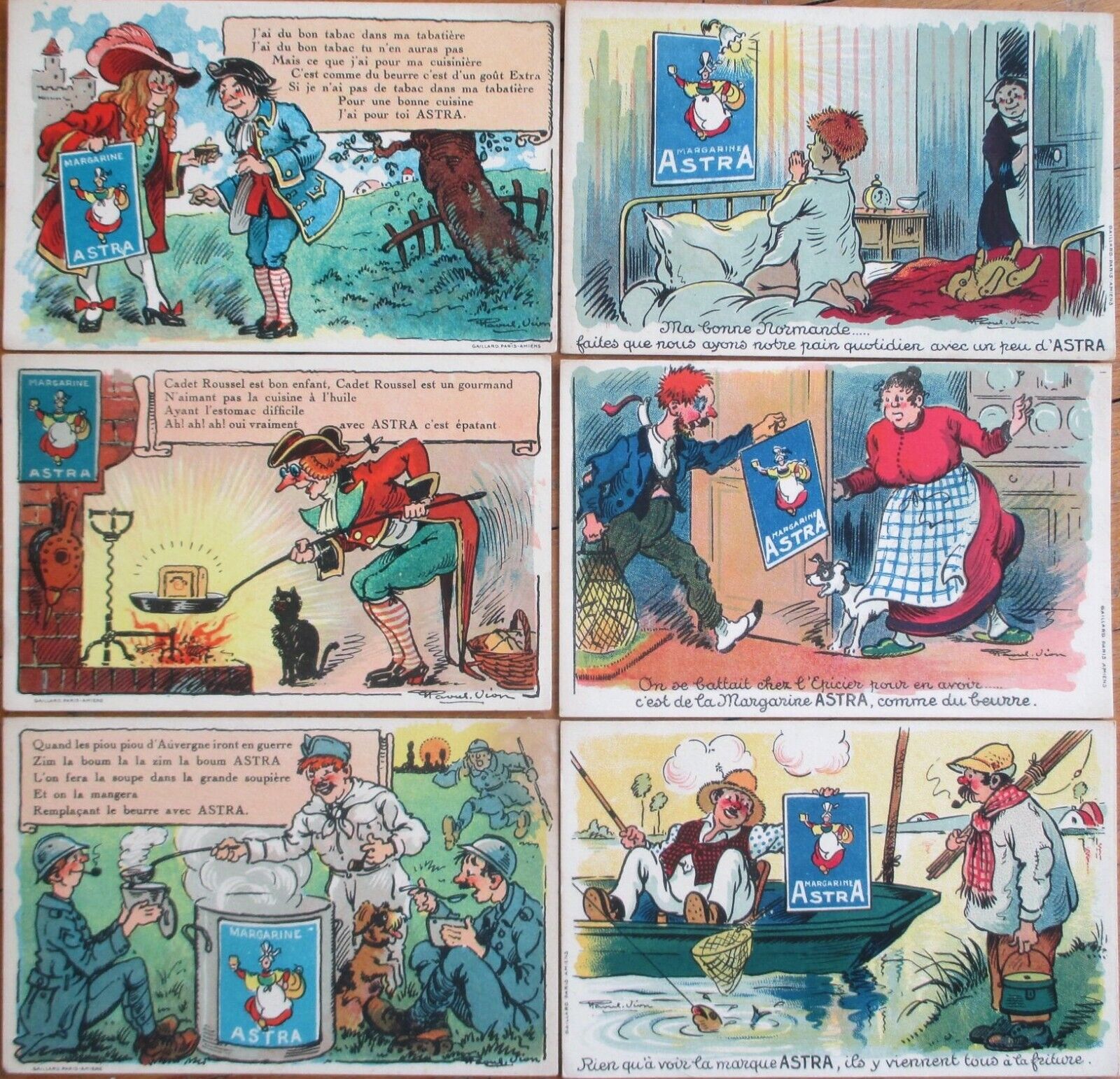 Astra Margarine 1920 Advertising Postcard Set of 11 Raoul Vion Artist Signed WWI
