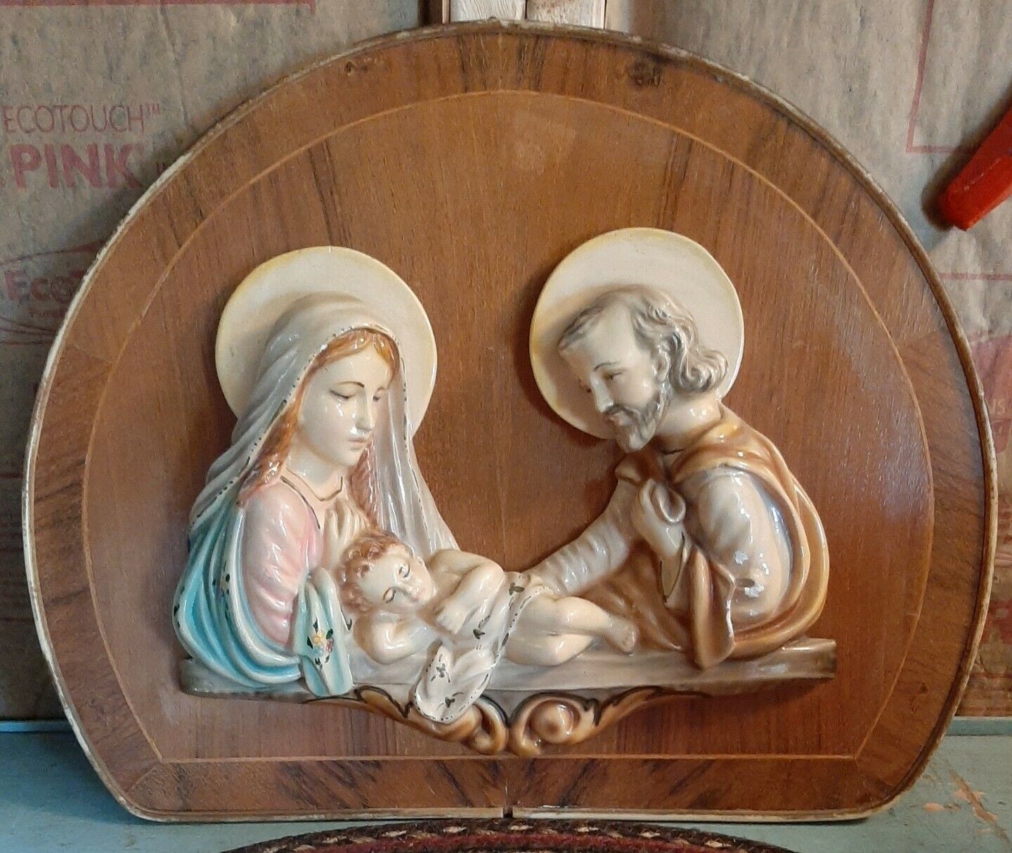Vintage Mary God Baby Jesus Chakware Wall Wooden Plaque Made in Italy GORGEOUS 
