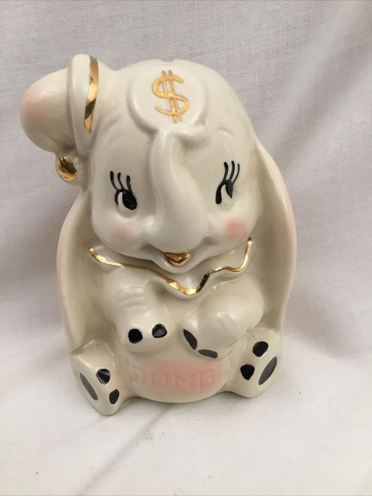Vintage Walt Disney Dumbo Coin Bank Made In USA 1940's Pink Accents NICE