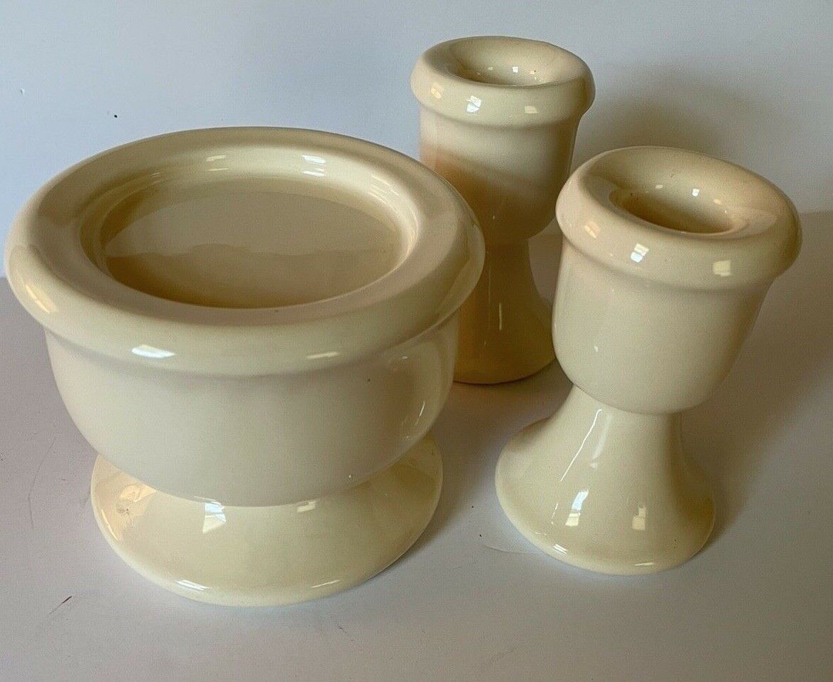 Set of 3 GHC Japan Candleholders Ivory One 3 inch Pillar and Two Tapers VTG