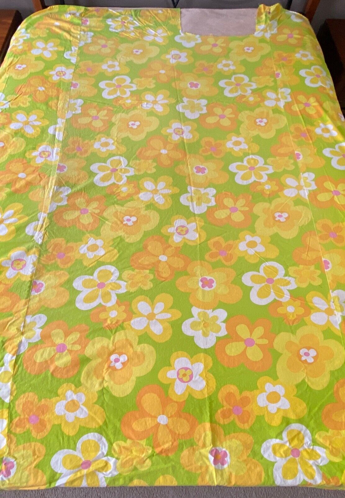 Vintage Sears Floral Coverlet Bedspread Mod Flowers Damaged Upcycle Repurpose