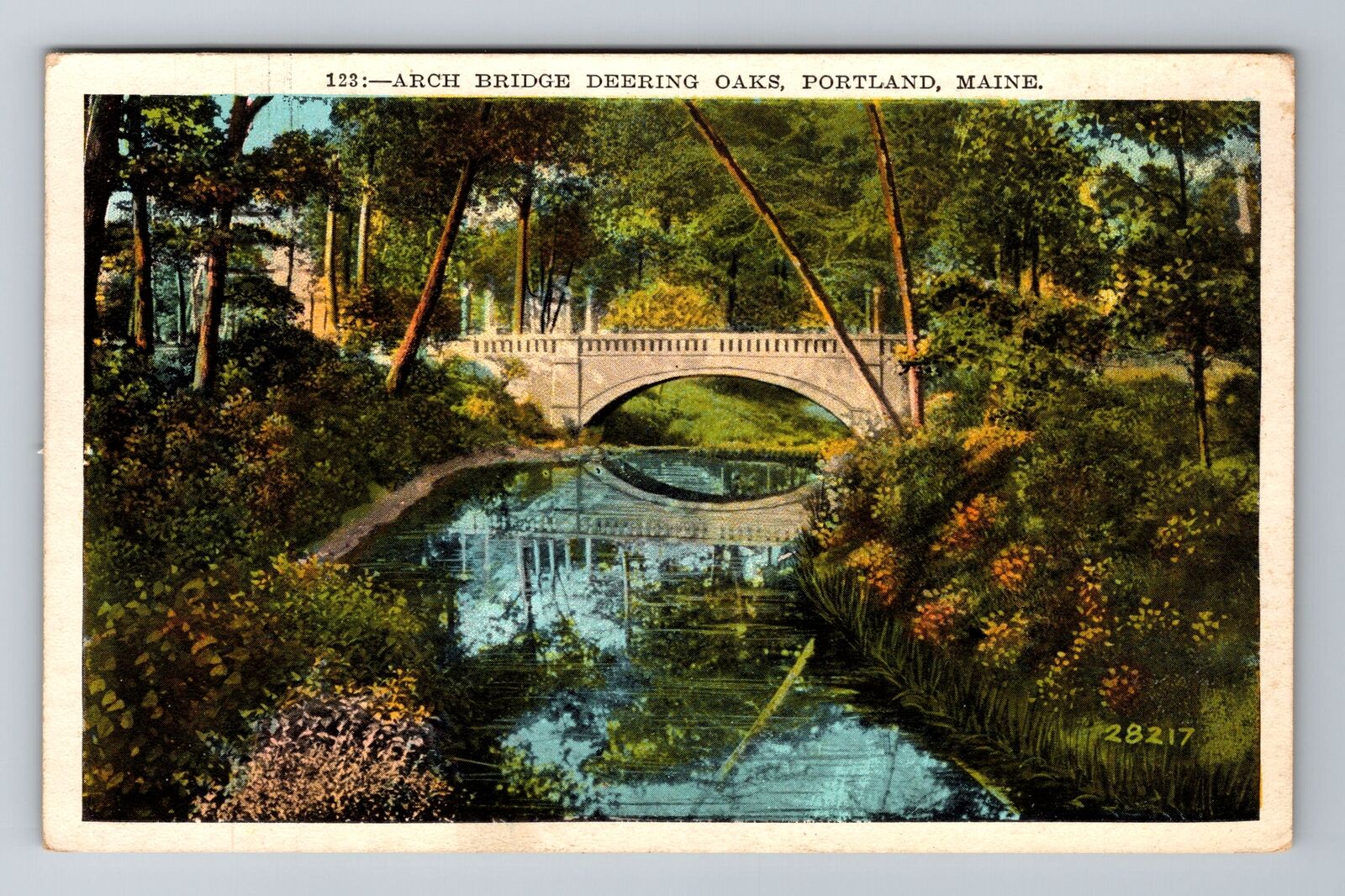 Portland ME-Maine, Arch Bridge Deering Oaks, Antique Vintage c1934 Postcard