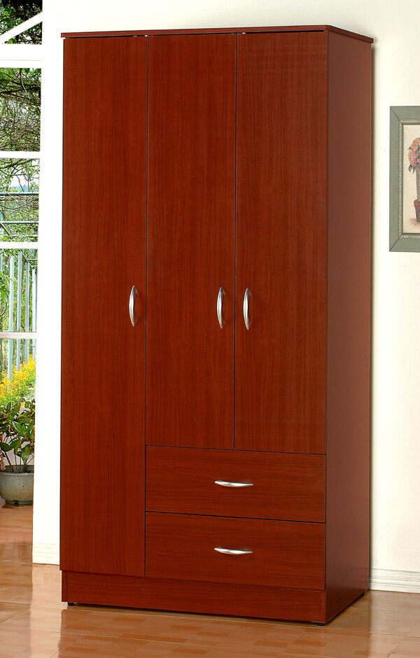 Wardrobe Bedroom Armoire with 3 Doors and 2 Drawers  7803