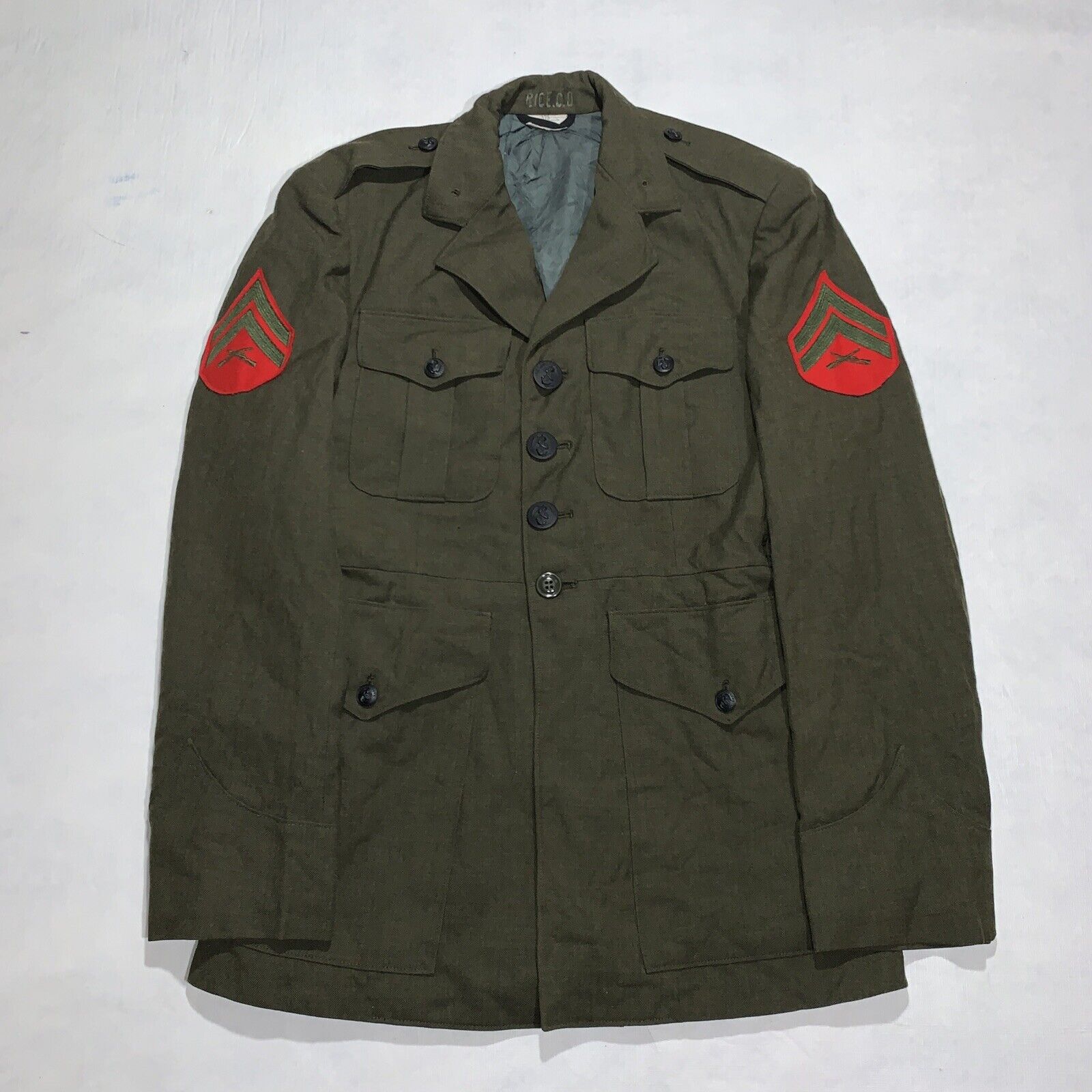 Vintage US Marine Corps Military Men’s Green Coat Class A Dress Uniform Size 37S