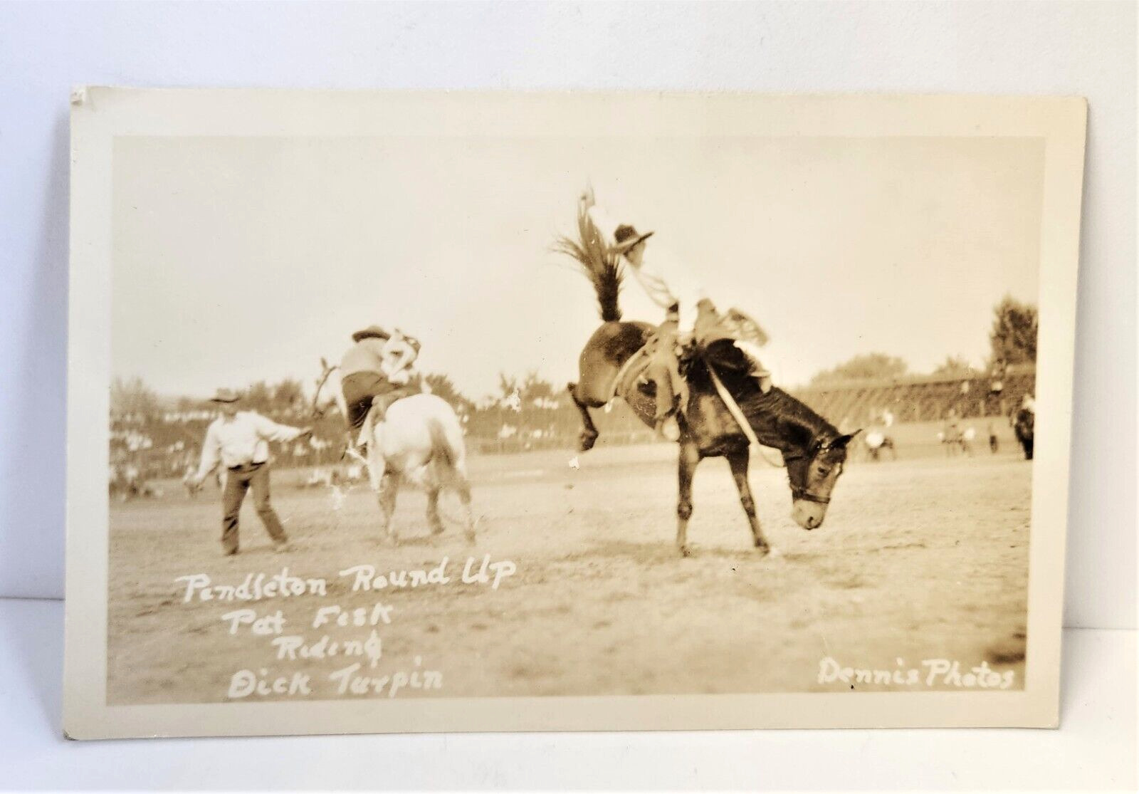RPPC Pendleton Round Up Oregon Rodeo Postcard Pat Fisk Riding Dick Turpin