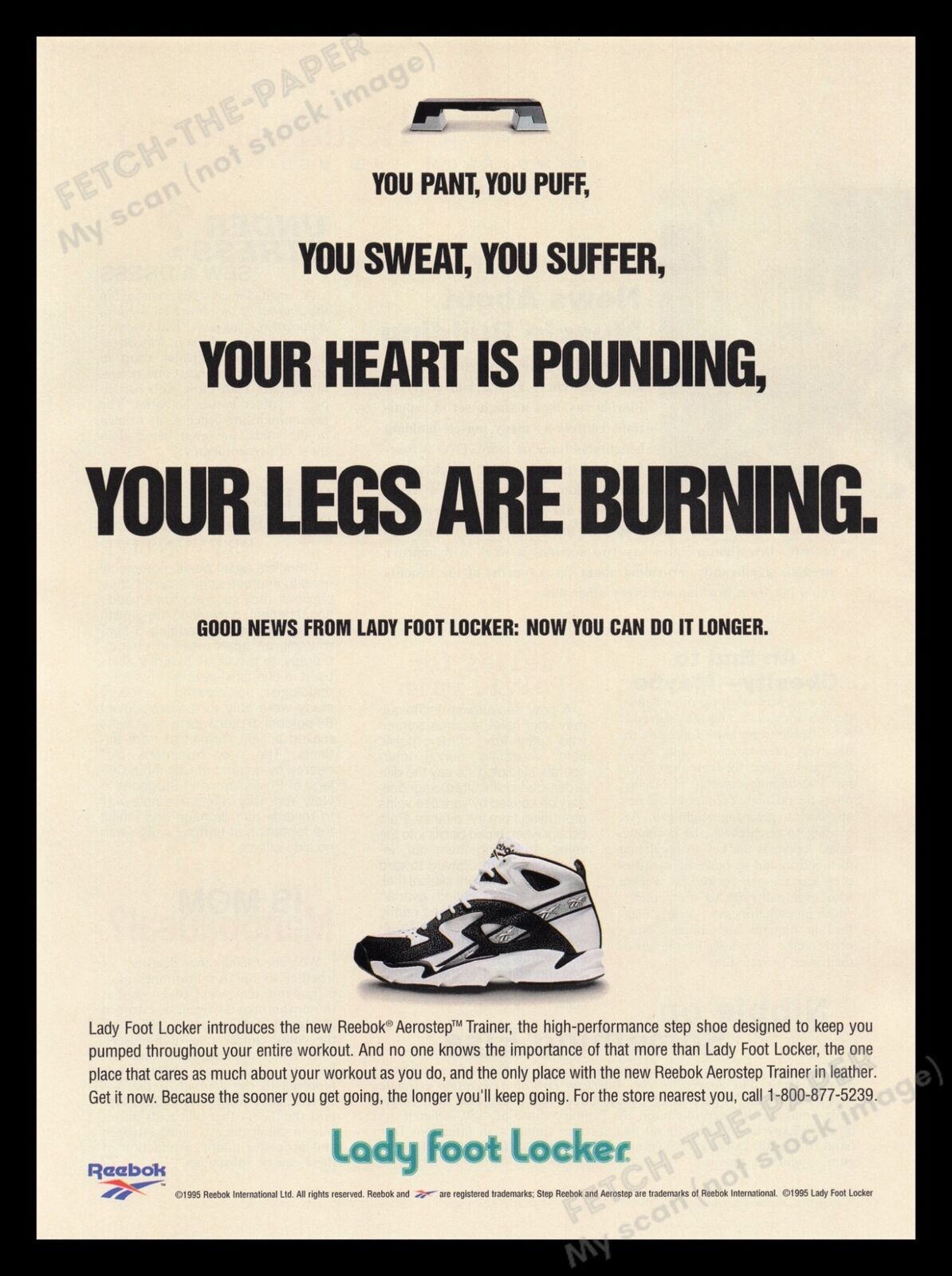 Reebok 1990\'s Print Advertisement Ad 1995 Shoes Lady Foot Locker Step Aerobics