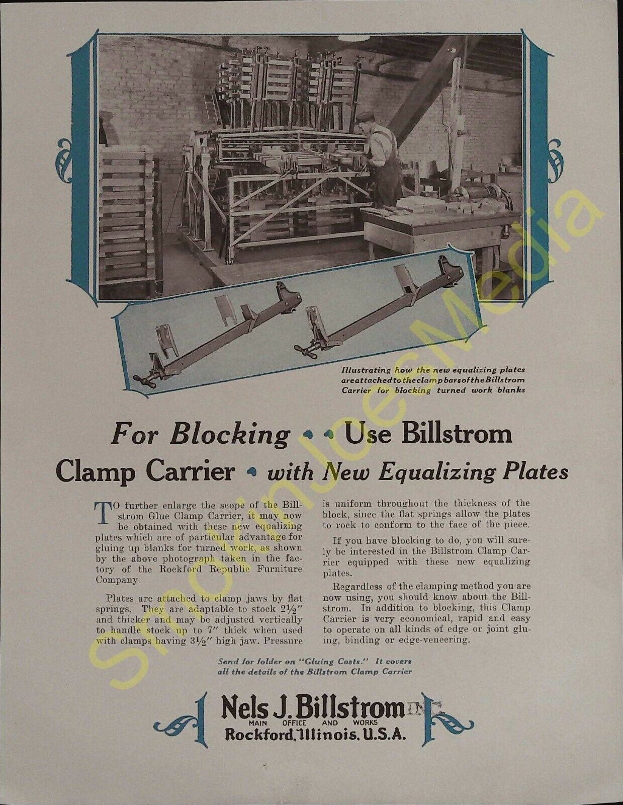 Vintage Nels J. Billstrom Rockford Illinois USA Use Billstrom Clamp Carrier 