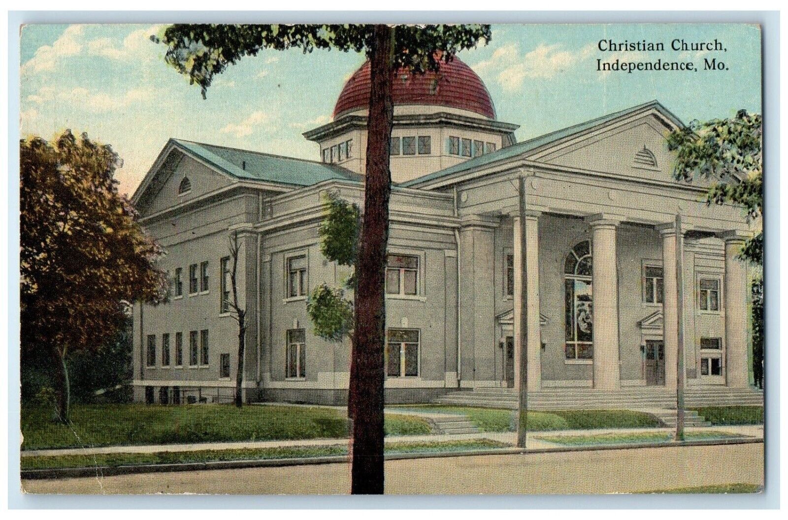 c1910 Christian Church Exterior Building Independence Missouri Vintage Postcard