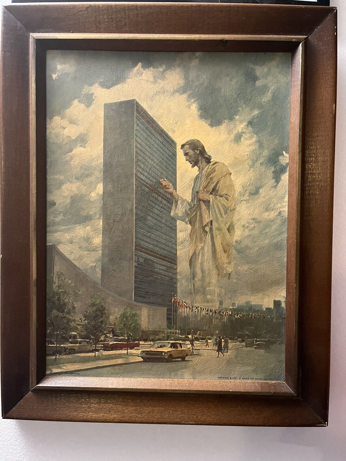 Vintage Framed 1961  Jesus Christ Picture by Harry Anderson United Nations NYC