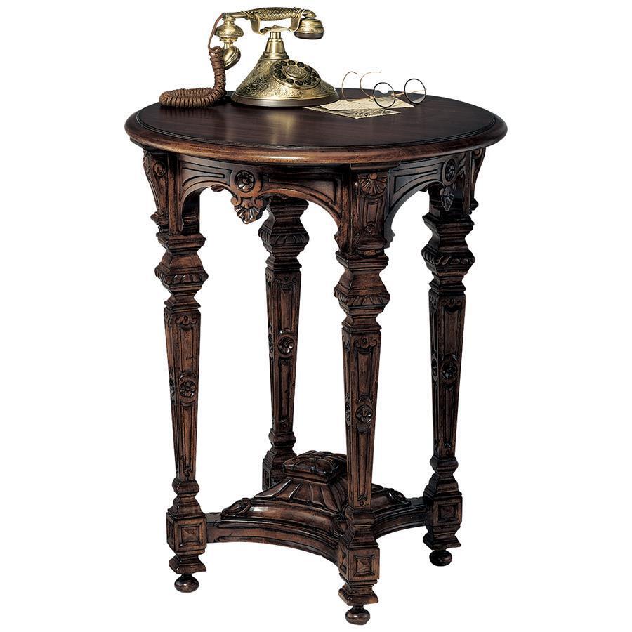 Hand Carved Solid Mahogany French Louis XIV Antique Replica Accent Table