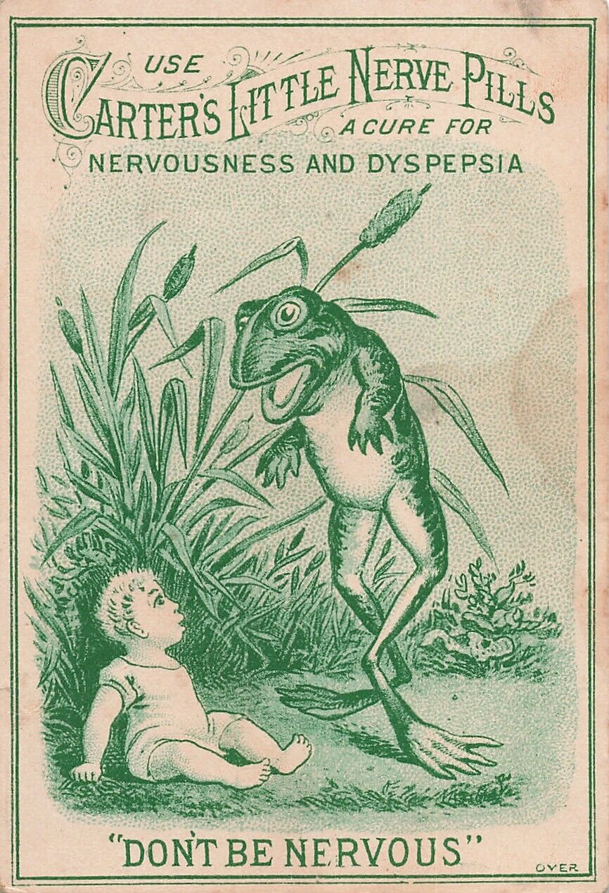 Carter Quack Medicine Pill Victorian Trade Card Anthropomorphic Frog c1880s Ab8c