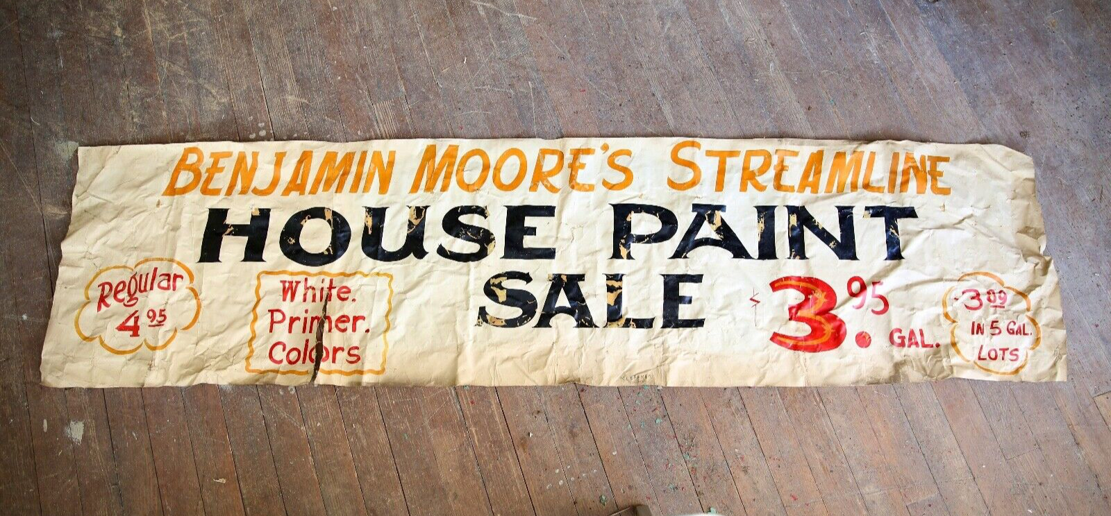 Vintage Paint Sign Benjamin Moore Hardware Store advertising Banner Original Old