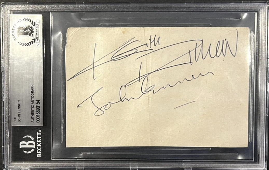 THE BEATLES JOHN LENNON & THE ROLLING STONES KEITH RICHARDS SIGNED CUT BECKETT