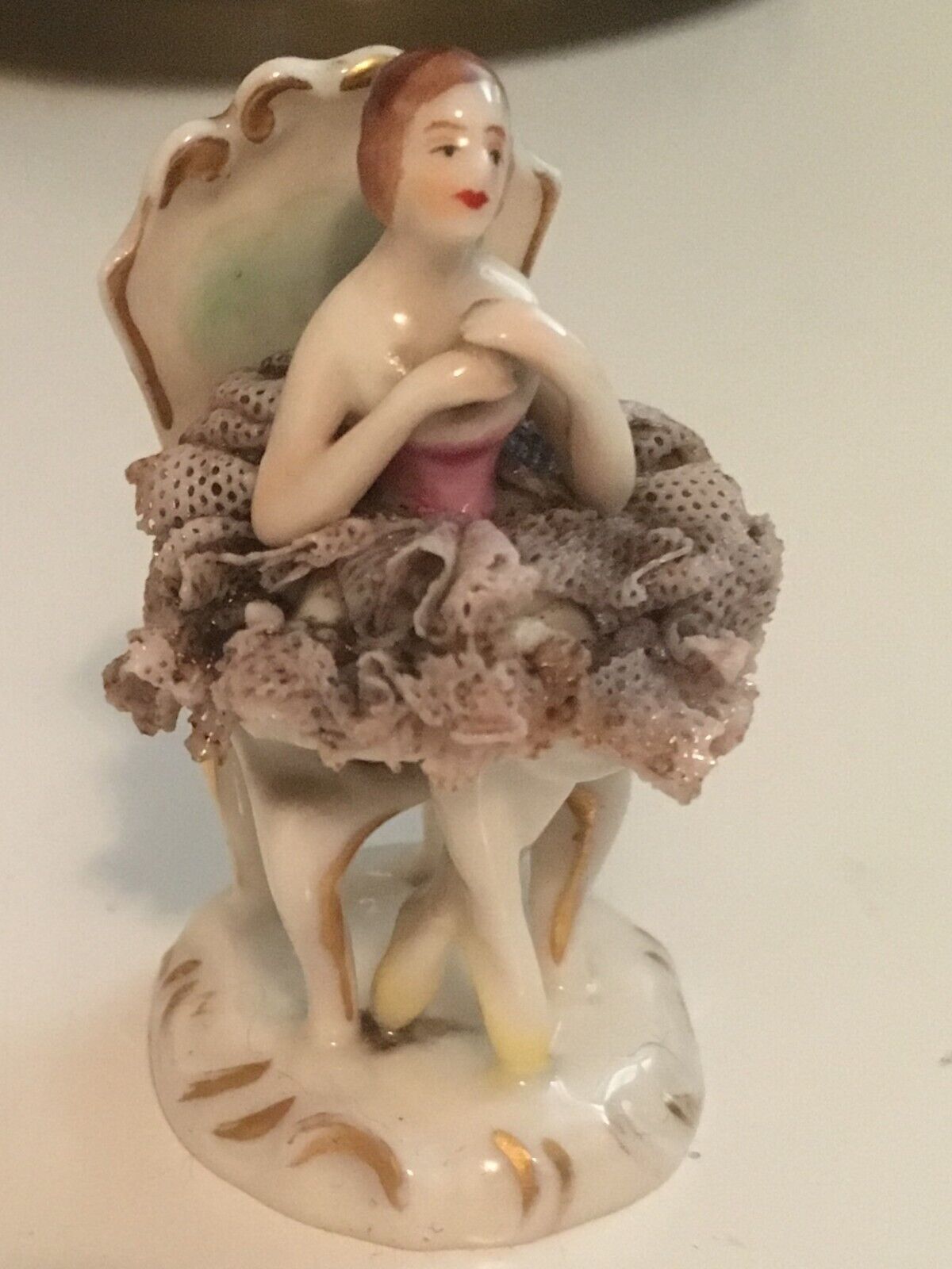 Antique ,rare Miniature  2'' Lace Ballerina porcelain Figurines, Marked