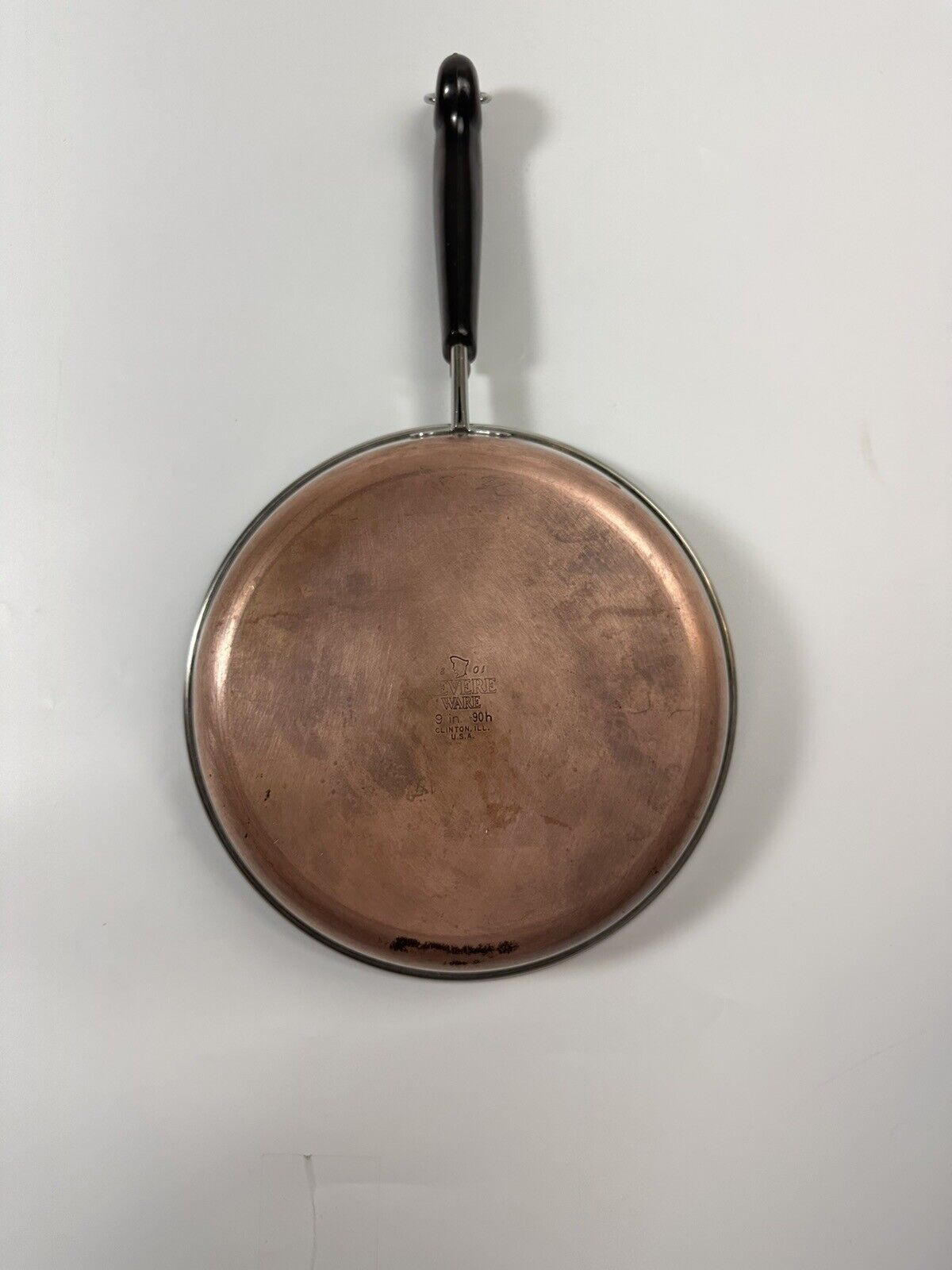 Vintage Revere Ware 1801  9in Copper Clad Bottom Skillet  Made in USA