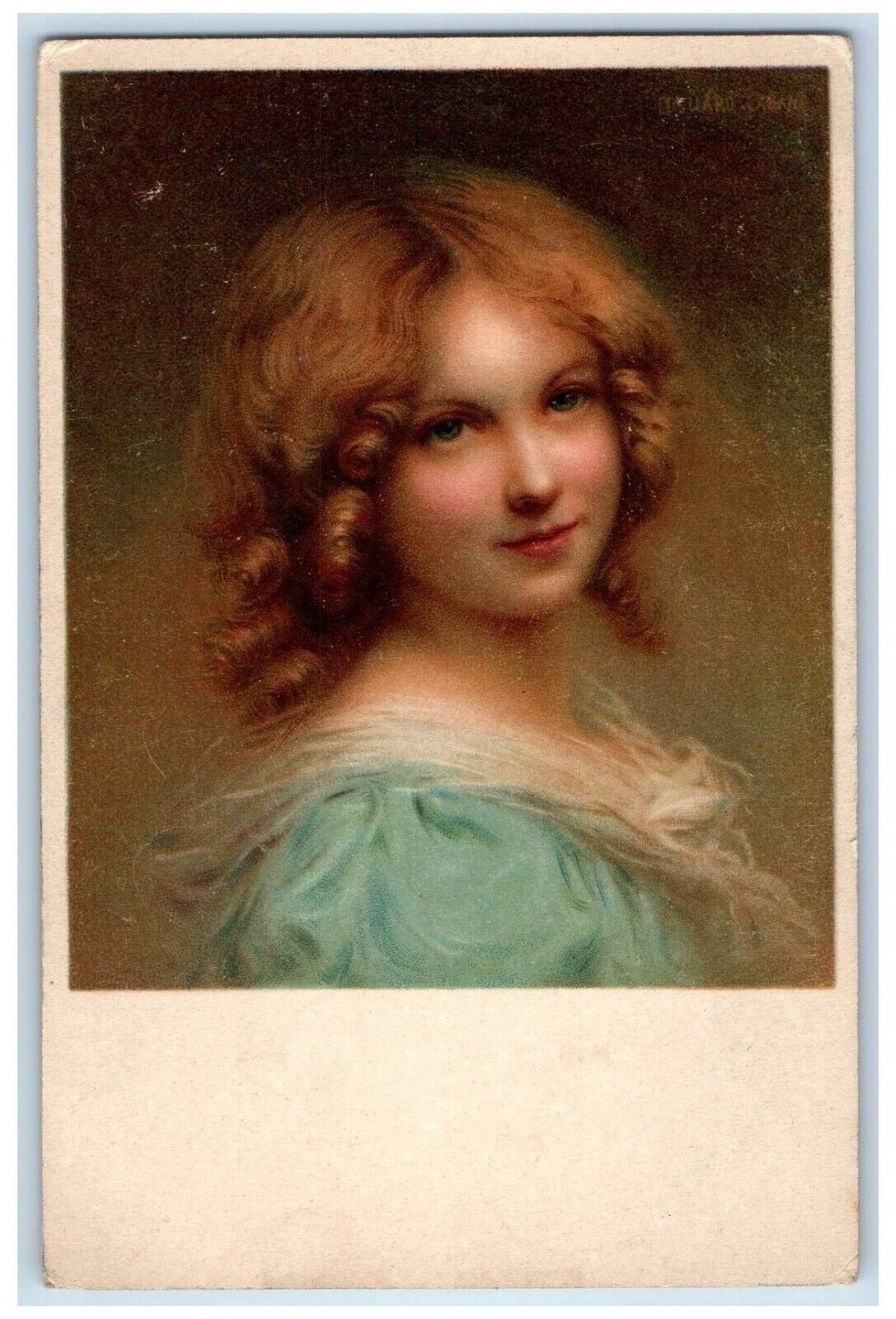 c1910\'s Pretty Woman Curly Hair Studio Portrait Munk Wien Antique Postcard