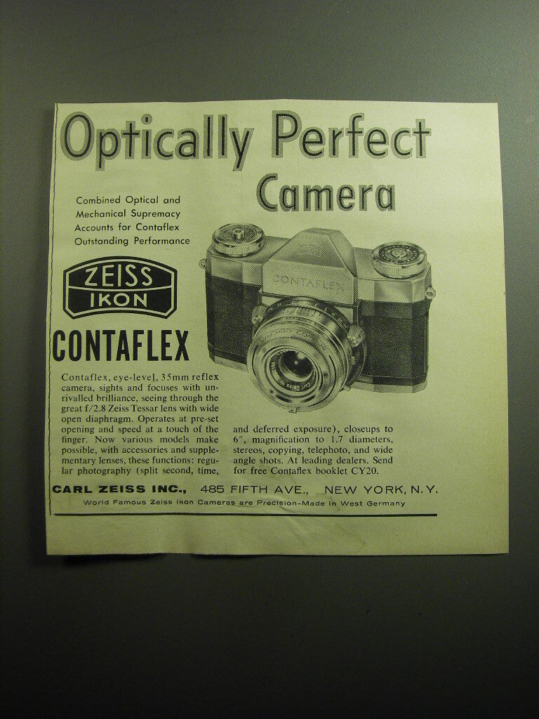 1958 Zeiss Contaflex Camera Ad - Optically Perfect Camera