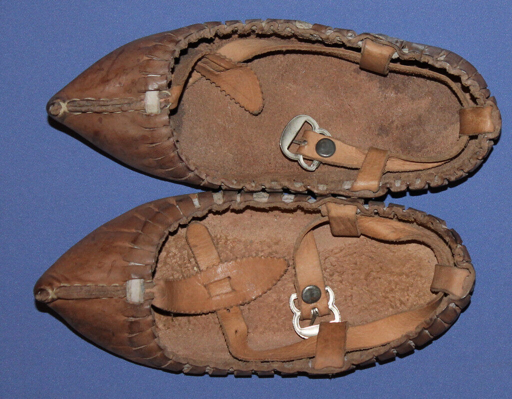 Antique Hand Made Folk Child\'s Leather Slippers