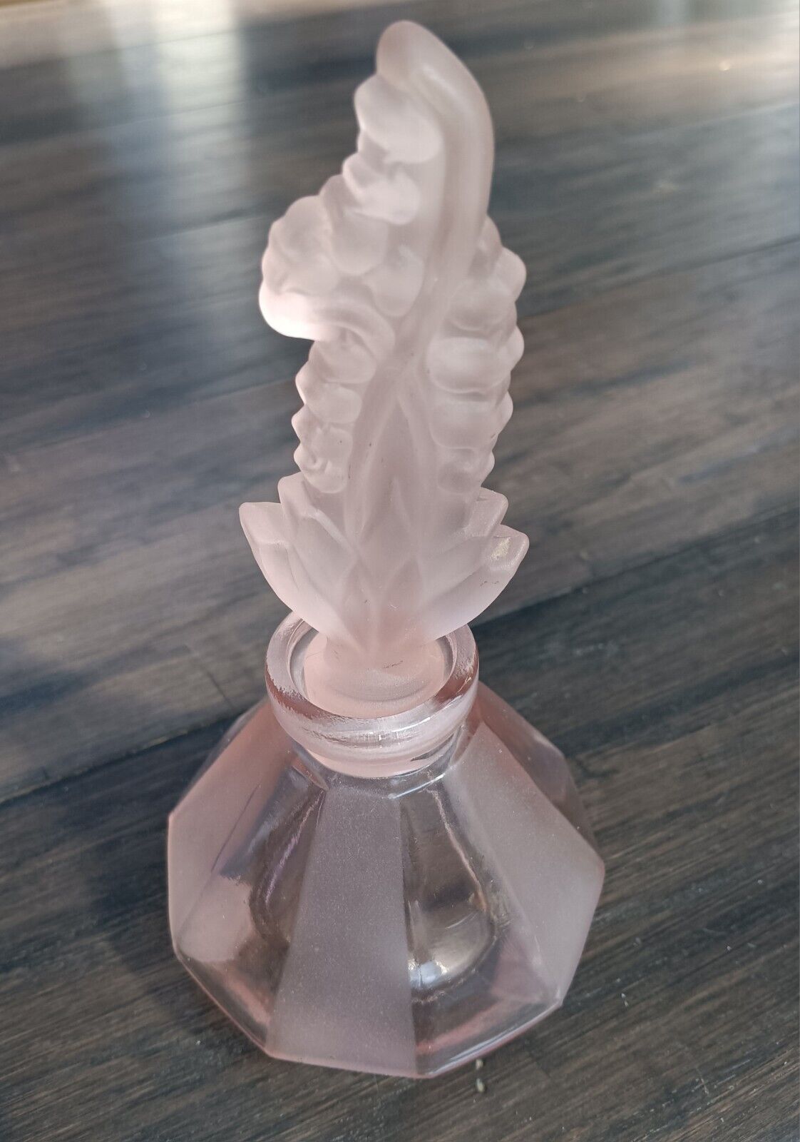 Pink Clear & Frosted Glass Perfume Bottle Art Deco Style with Stopper
