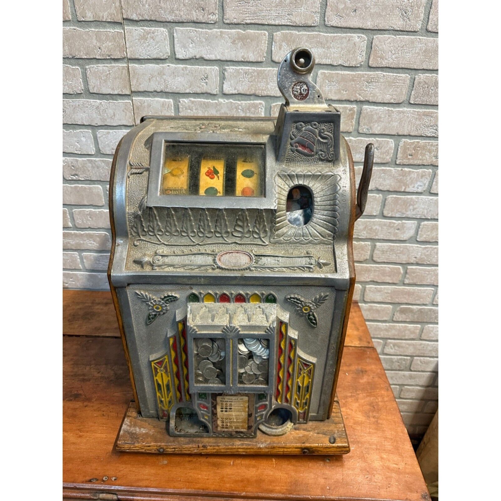 Antique c1910s Mills Nickel Coin-op Gambiling Slot Machine for Parts / Repair