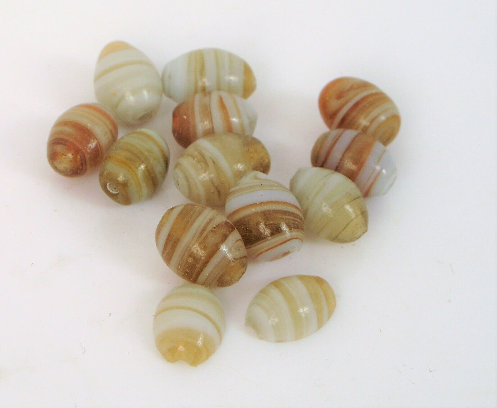ANTIQUE HAND MADE GLASS STRIPED BEADS FOR NECKLACE OR BRACELET GERMAN ? DAINTY
