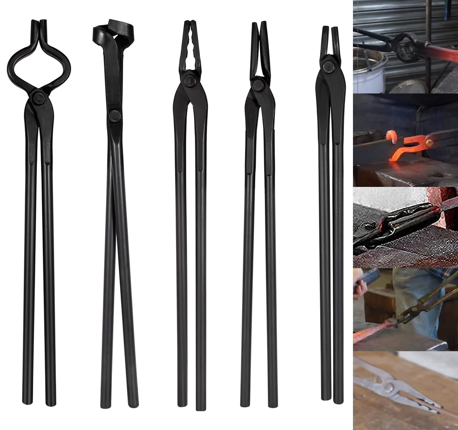5Pcs Heavy Duty Blacksmith Tongs Tool Set For Blacksmithing Knife Making Tongs