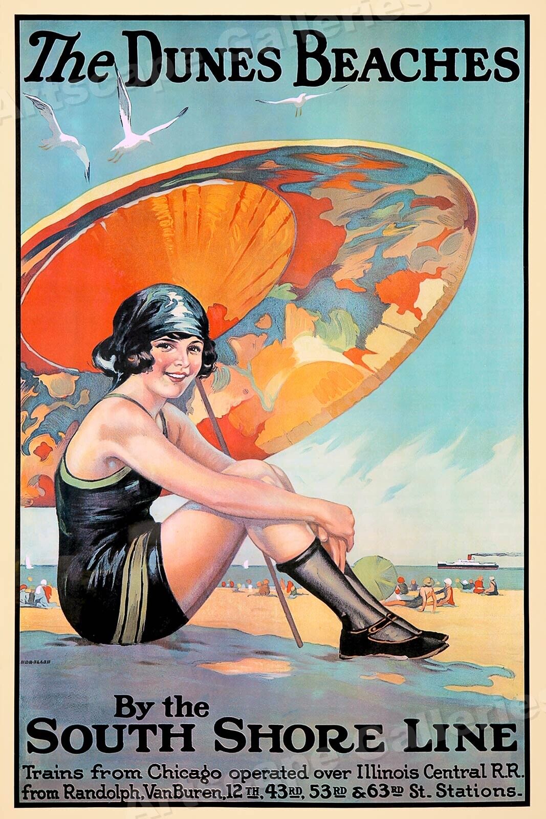 Dunes Beach - 1920s South Shore Line Vintage Style Travel Poster - 16x24