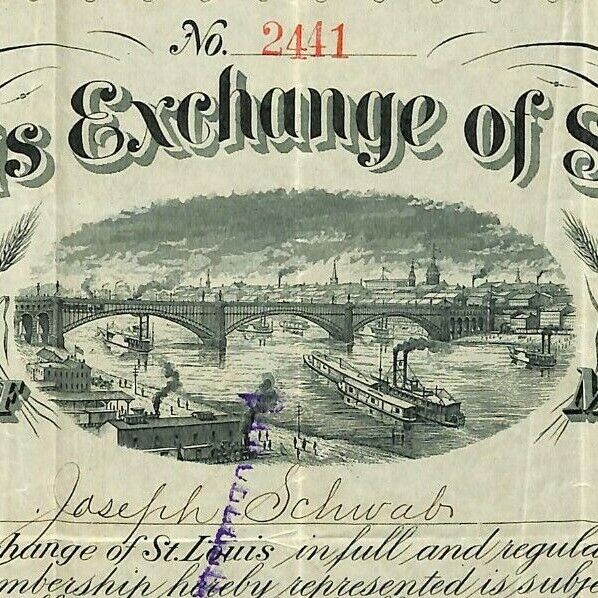 Vintage 1882 Merchants Exchange of St. Louis Certificate of Membership #2441